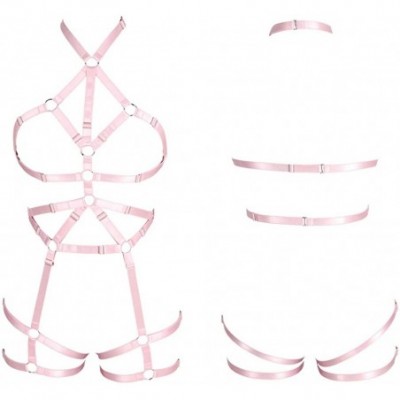 Accessories Women Rave Full Body Harness Bralette Strappy Hollow Out Waist Garter Belts - Pink - CD1970L9SCU