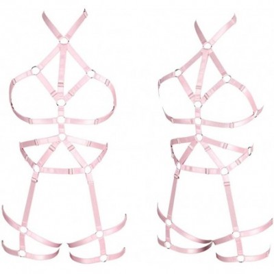 Accessories Women Rave Full Body Harness Bralette Strappy Hollow Out Waist Garter Belts - Pink - CD1970L9SCU