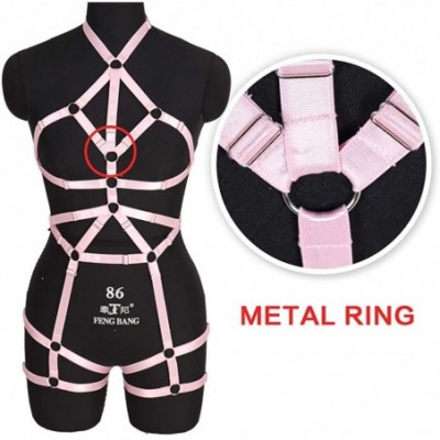 Accessories Women Rave Full Body Harness Bralette Strappy Hollow Out Waist Garter Belts - Pink - CD1970L9SCU