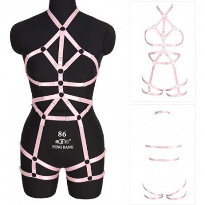 Accessories Women Rave Full Body Harness Bralette Strappy Hollow Out Waist Garter Belts - Pink - CD1970L9SCU