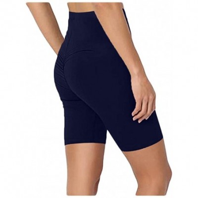 Panties Lady Solid Pocket High-Waist Hip Stretch Underpants Running Fitness Yoga Shorts - D-navy - CX190OO4Q3I