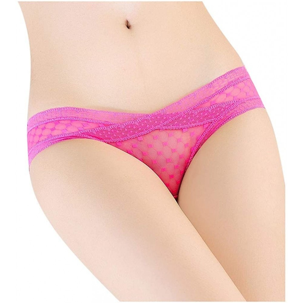 Bustiers & Corsets Women Sexy Panties Cross Mesh Splice Briefs Thongs Low Waist Lingerie Underwear - Hot Pink - CV1943WIIRY