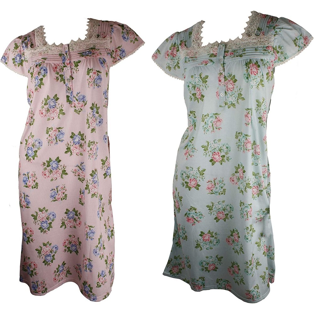 Nightgowns & Sleepshirts 2 Pack of Women's Floral Print Cap Sleeve Nightgown Sleepwear - Medium to 5XL Available (00116) - Pa...