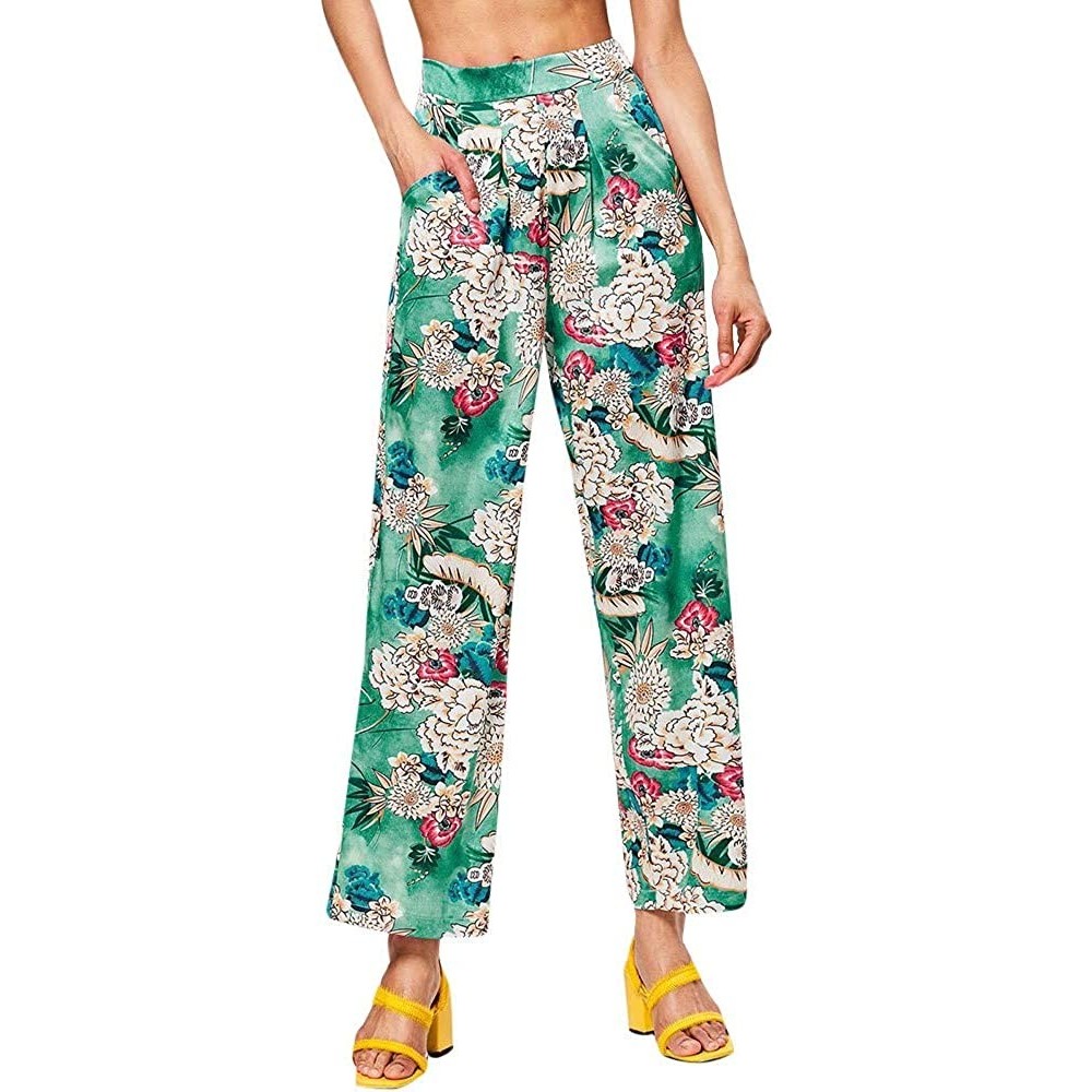 Bottoms Buttery Soft Pajama Pants for Women - Floral Print Drawstring Casual Palazzo Lounge Pants Wide Leg for All Seasons XU...