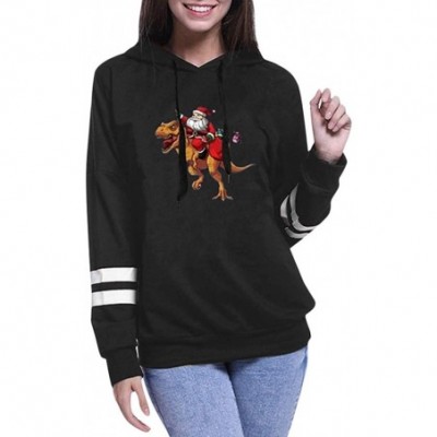 Bustiers & Corsets Women's Stripe Long Sleeve Hooded Sweatershirt Christmas Santa Dinosaur Print Hoodie Pullover - Black - CC...