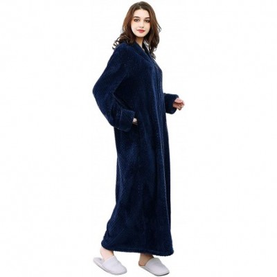 Robes Women's Zip Front Bathrobe Soft Warm Long Fleece Plush Robe Plus Size Full Length Housecoat Sleepwear Dressing Gown - N...