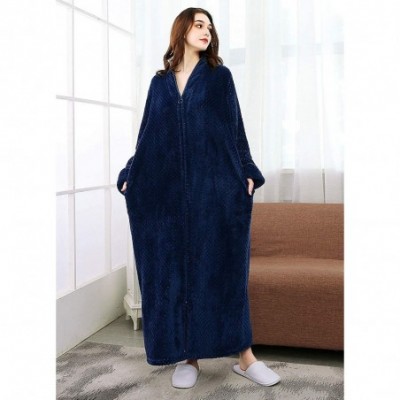 Robes Women's Zip Front Bathrobe Soft Warm Long Fleece Plush Robe Plus Size Full Length Housecoat Sleepwear Dressing Gown - N...