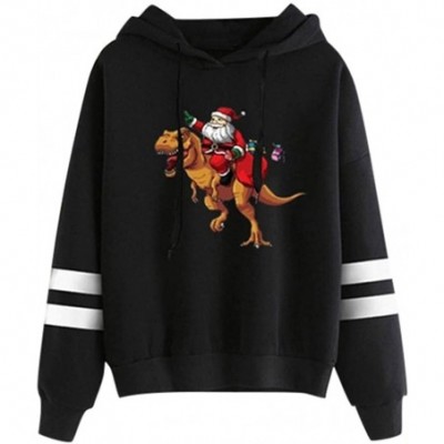 Bustiers & Corsets Women's Stripe Long Sleeve Hooded Sweatershirt Christmas Santa Dinosaur Print Hoodie Pullover - Black - CC...