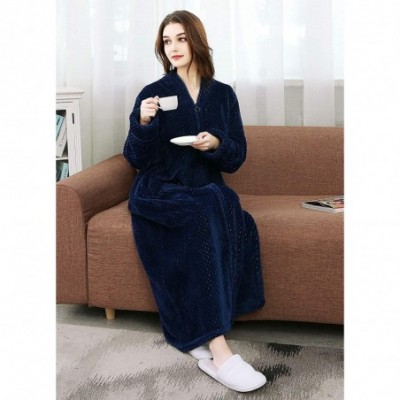 Robes Women's Zip Front Bathrobe Soft Warm Long Fleece Plush Robe Plus Size Full Length Housecoat Sleepwear Dressing Gown - N...