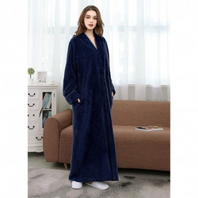 Robes Women's Zip Front Bathrobe Soft Warm Long Fleece Plush Robe Plus Size Full Length Housecoat Sleepwear Dressing Gown - N...