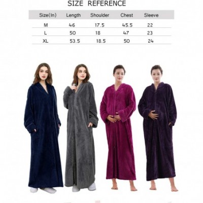 Robes Women's Zip Front Bathrobe Soft Warm Long Fleece Plush Robe Plus Size Full Length Housecoat Sleepwear Dressing Gown - N...