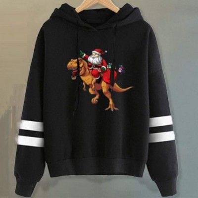 Bustiers & Corsets Women's Stripe Long Sleeve Hooded Sweatershirt Christmas Santa Dinosaur Print Hoodie Pullover - Black - CC...