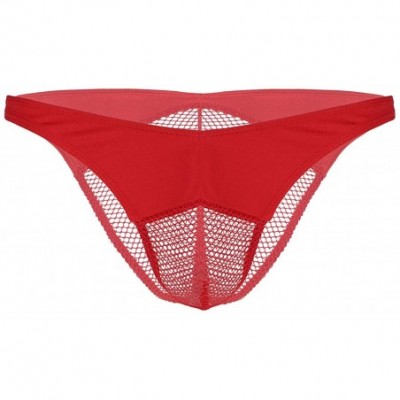 Bikinis Men's Patchwork Mesh Fishnet Breathable Thongs Briefs Bikini Underwear - Red - CT18OR6RD98