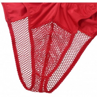 Bikinis Men's Patchwork Mesh Fishnet Breathable Thongs Briefs Bikini Underwear - Red - CT18OR6RD98