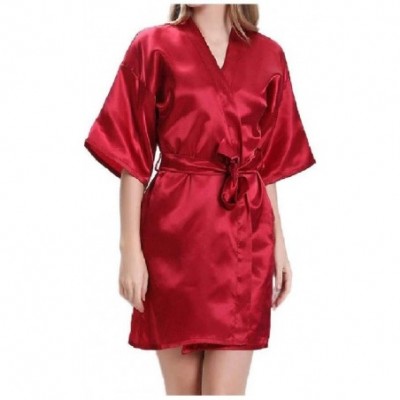 Robes Women Cardigan Smoking Jacket Cover Ups Nightshirt Charmeuse Robe Red L - Red - CM19DCTGHW4