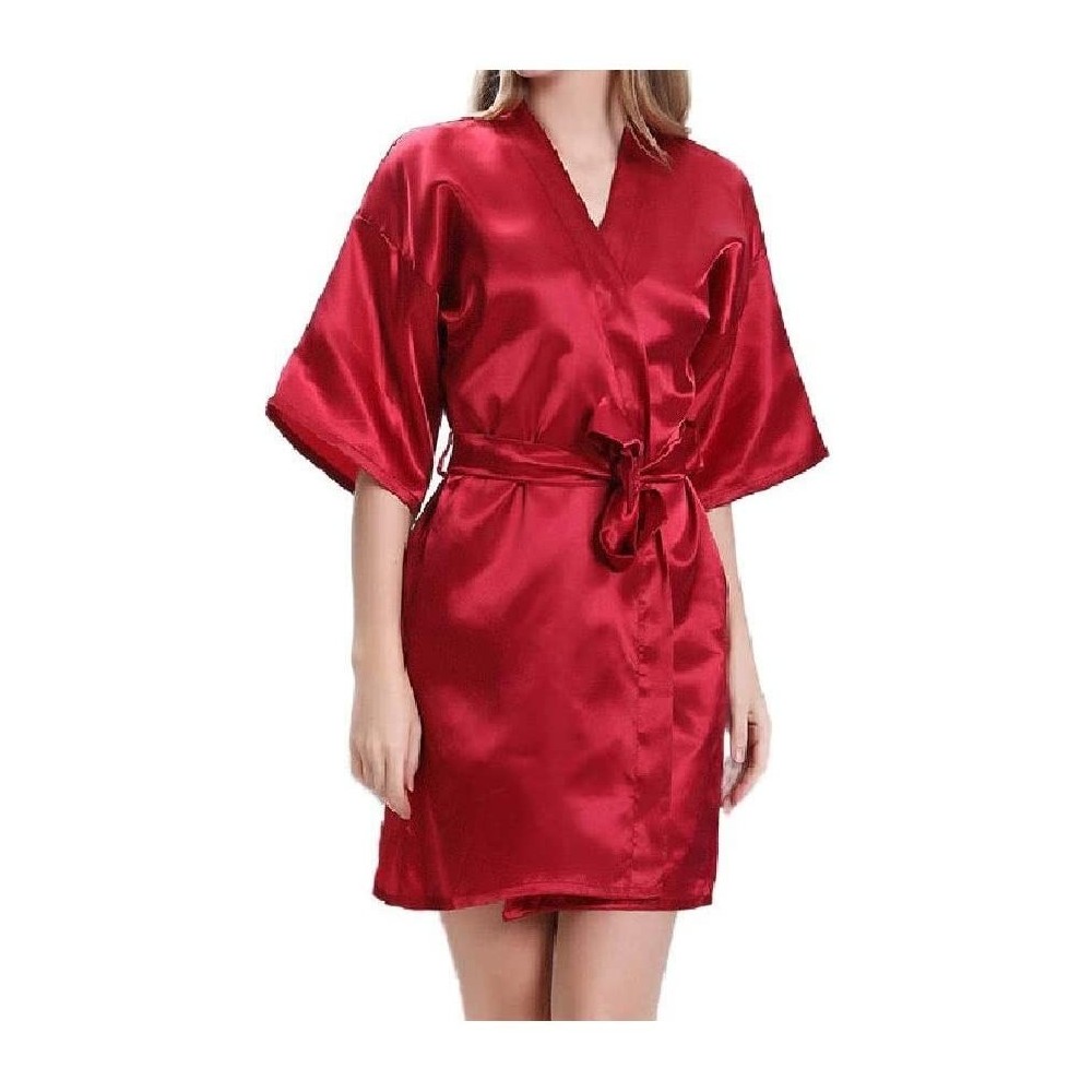 Robes Women Cardigan Smoking Jacket Cover Ups Nightshirt Charmeuse Robe Red L - Red - CM19DCTGHW4