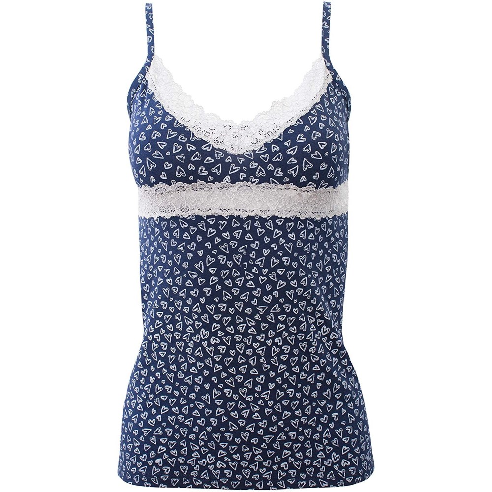 Camisoles & Tanks Premium Quality Cotton Women's Print Camisole with Lace Trim. Proudly Made in Italy. - Bleu - CR18U0KGYM9