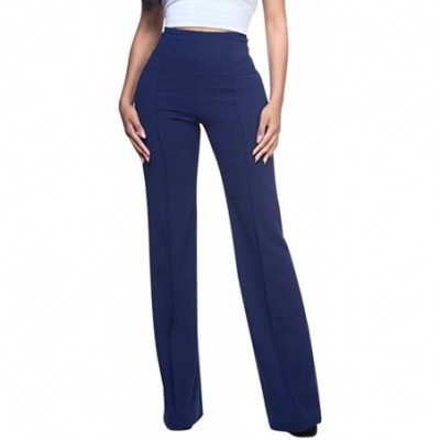 Slips Womens High Waist Fashion Solid Loose Wide Leg Trousers Flowing Palazzo Pants - Navy - CN18X6GZLEY