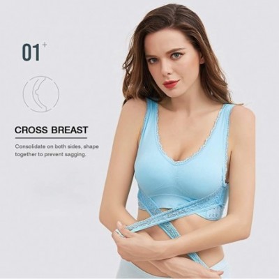 Bras Sport Bra for Women Front Cross Side Buckle Yoga Bra Sleep Wireless Bra - Blue-1pack - CH199OZMUM9