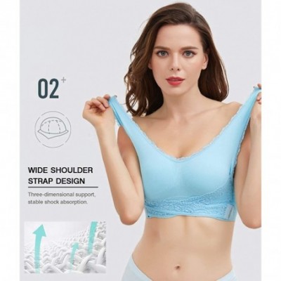 Bras Sport Bra for Women Front Cross Side Buckle Yoga Bra Sleep Wireless Bra - Blue-1pack - CH199OZMUM9