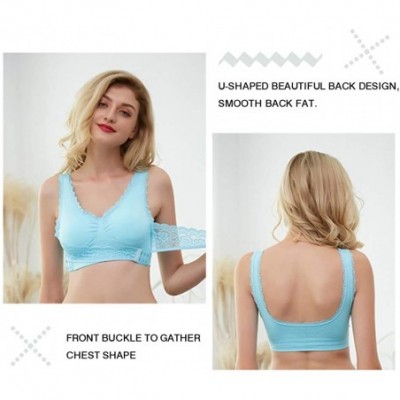 Bras Sport Bra for Women Front Cross Side Buckle Yoga Bra Sleep Wireless Bra - Blue-1pack - CH199OZMUM9