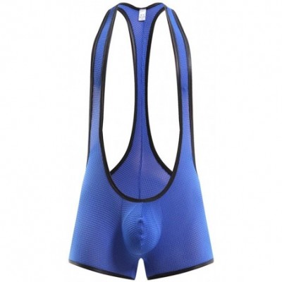 G-Strings & Thongs Men's Sexy Mesh Jumpsuit Erotic Gay Bib Shorts Underwear Sexy Briefs Plus Size - Blue - CC18XS7ZMAL