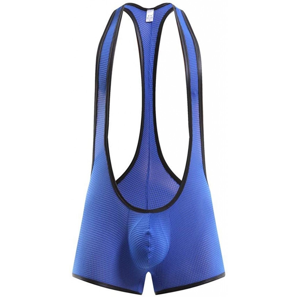 G-Strings & Thongs Men's Sexy Mesh Jumpsuit Erotic Gay Bib Shorts Underwear Sexy Briefs Plus Size - Blue - CC18XS7ZMAL