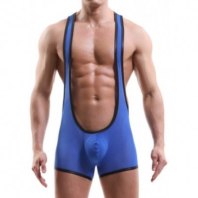 G-Strings & Thongs Men's Sexy Mesh Jumpsuit Erotic Gay Bib Shorts Underwear Sexy Briefs Plus Size - Blue - CC18XS7ZMAL