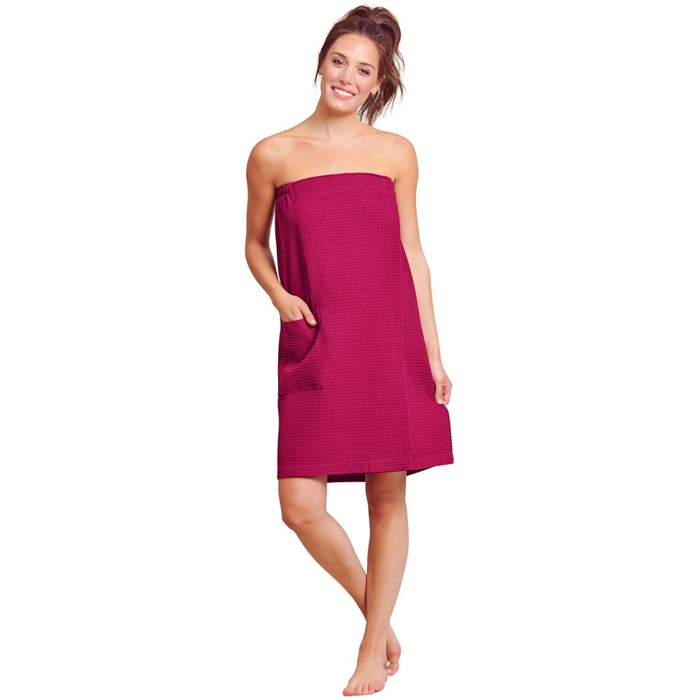 Robes Women Spa/Bath Wrap with Pocket - Soft- Light Adjustable Closure - Quick Dry - Wine Red - C418O46O3CS