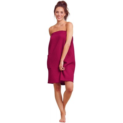 Robes Women Spa/Bath Wrap with Pocket - Soft- Light Adjustable Closure - Quick Dry - Wine Red - C418O46O3CS