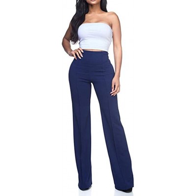 Slips Womens High Waist Fashion Solid Loose Wide Leg Trousers Flowing Palazzo Pants - Navy - CN18X6GZLEY