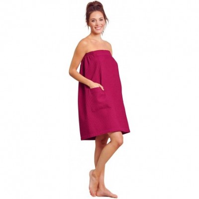 Robes Women Spa/Bath Wrap with Pocket - Soft- Light Adjustable Closure - Quick Dry - Wine Red - C418O46O3CS