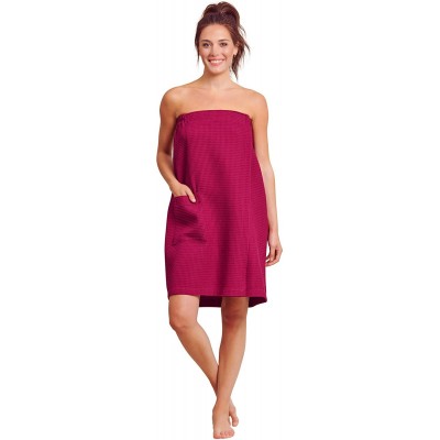 Robes Women Spa/Bath Wrap with Pocket - Soft- Light Adjustable Closure - Quick Dry - Wine Red - C418O46O3CS