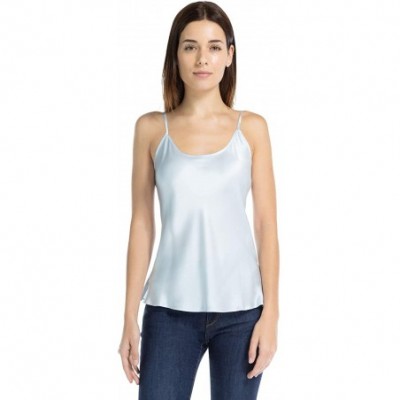 Tops Women's 100% Pure Mulberry Silk Camisole with Adjustable Straps - Improved FIT - Light Blue - C512K56L441