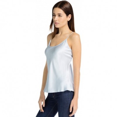 Tops Women's 100% Pure Mulberry Silk Camisole with Adjustable Straps - Improved FIT - Light Blue - C512K56L441