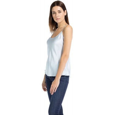 Tops Women's 100% Pure Mulberry Silk Camisole with Adjustable Straps - Improved FIT - Light Blue - C512K56L441