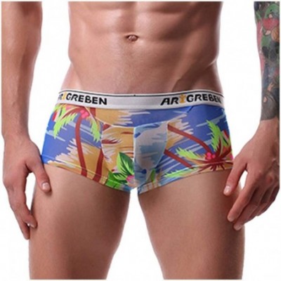 Boxer Briefs Men's Briefs-Patchwork Beach Pants Print Boxer Briefs Shorts Bulge Pouch Underpants - Blue - CR193IEUCSL