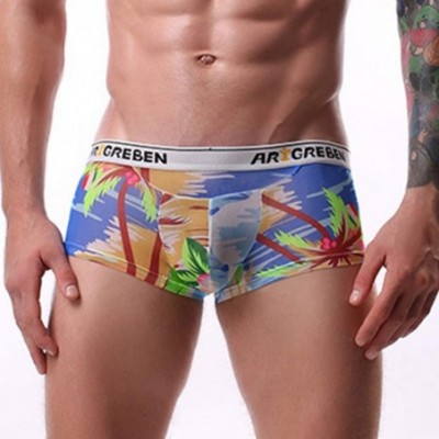 Boxer Briefs Men's Briefs-Patchwork Beach Pants Print Boxer Briefs Shorts Bulge Pouch Underpants - Blue - CR193IEUCSL