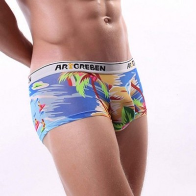 Boxer Briefs Men's Briefs-Patchwork Beach Pants Print Boxer Briefs Shorts Bulge Pouch Underpants - Blue - CR193IEUCSL