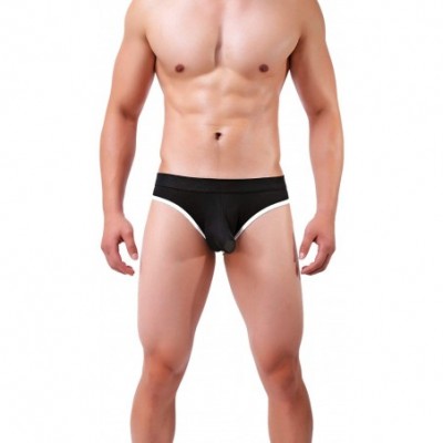 Briefs Men's Sexy Cheeky Open Sleeve Breathable Soft Modal Pouch Brief Underwear - Black - CB18KIZL4GG