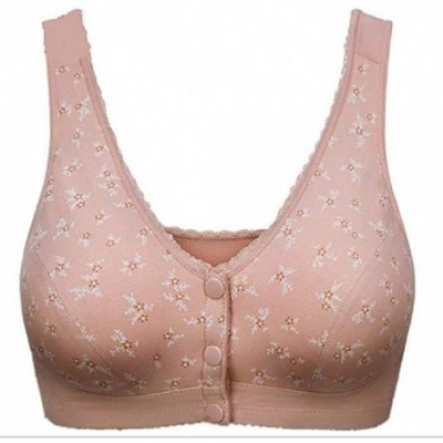 Bras Medium Elderly Women Front Button Snap Closure Bras Wireless Cotton Ultra Soft Cup Underwear - Pink - CH18YITIKQW