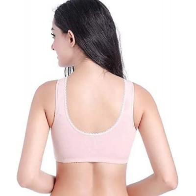 Bras Medium Elderly Women Front Button Snap Closure Bras Wireless Cotton Ultra Soft Cup Underwear - Pink - CH18YITIKQW