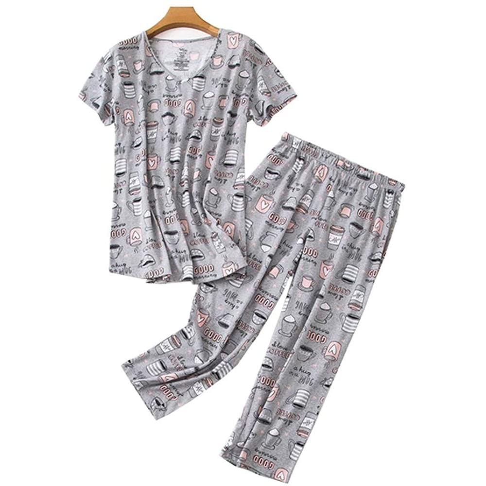 Sets Women Pajama Set Sleepwear Tops with Capri Pants Casual and Fun Prints Pajama Sets - Cup - C718REQ23A9