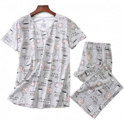 Sets Women Pajama Set Sleepwear Tops with Capri Pants Casual and Fun Prints Pajama Sets - Cup - C718REQ23A9