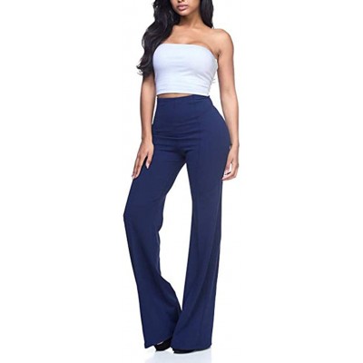 Slips Womens High Waist Fashion Solid Loose Wide Leg Trousers Flowing Palazzo Pants - Navy - CN18X6GZLEY