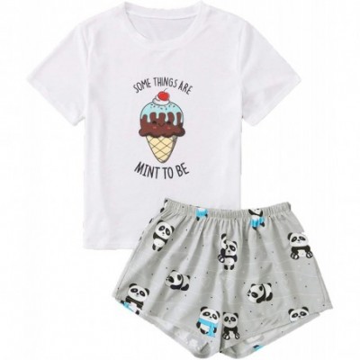 Sets Women's Slogan Panda Graphic Tee and Shorts Pajama Set - Panda Print White - CS19C49THNS