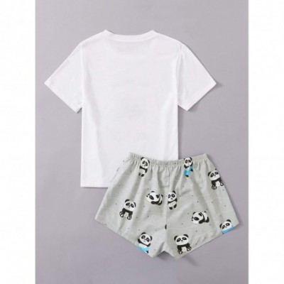 Sets Women's Slogan Panda Graphic Tee and Shorts Pajama Set - Panda Print White - CS19C49THNS