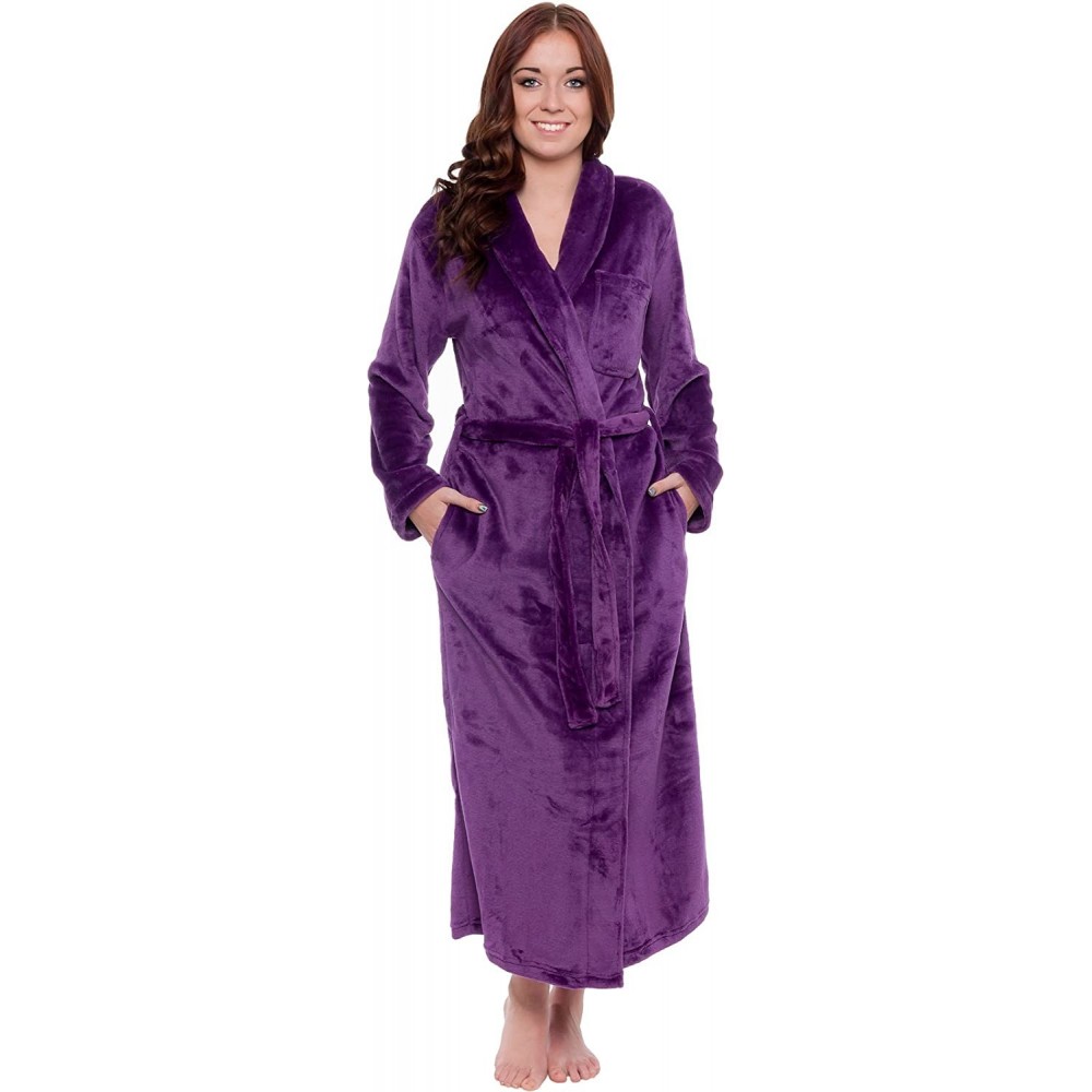 Robes Women's Full Length Luxury Long Bathrobe - Soft Plush Comfy Long Robe (Sizes Small - Plus Size XXL) - Purple - C618C7C84WT