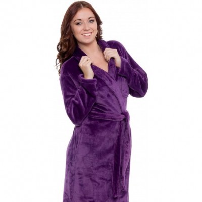 Robes Women's Full Length Luxury Long Bathrobe - Soft Plush Comfy Long Robe (Sizes Small - Plus Size XXL) - Purple - C618C7C84WT