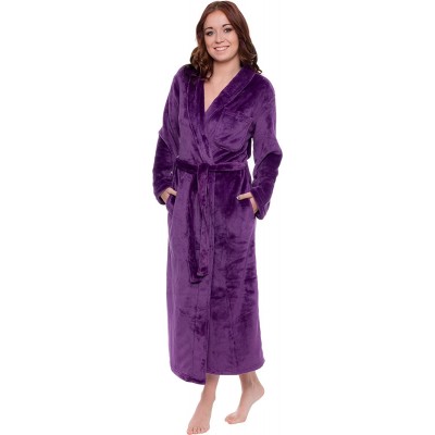 Robes Women's Full Length Luxury Long Bathrobe - Soft Plush Comfy Long Robe (Sizes Small - Plus Size XXL) - Purple - C618C7C84WT